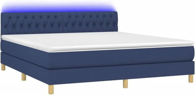 vidaXL Boxspringbett mit Matratze in Blau und Weiß, Hybrid-Bett mit LED-Unterbettbeleuchtung und USB-Ladeport, B/T/H: 160 x 200 x 78 cm - Bild 1