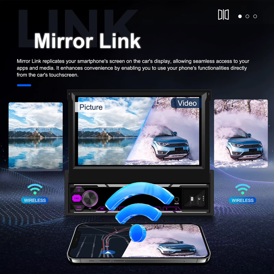 Podofo 1DIN Intelligentes Carplay Android Auto Autosystem mit 128G Speicher, GPS, WIFI und manuellem Teleskop-Display in Schwarz - Bild 3