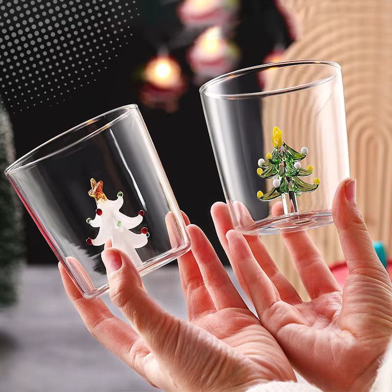 YWDL Weihnachtsglas mit 3D-Muster für Kaffee oder Wein, transparent, 300 ml - Bild 2