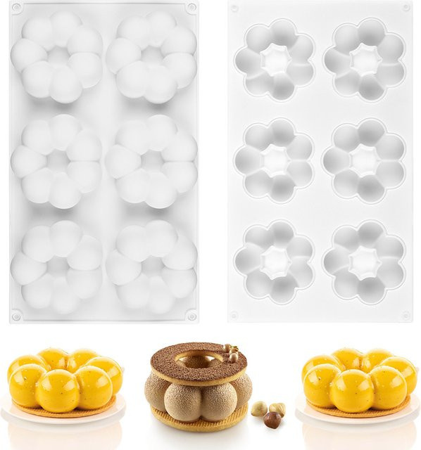 6-Kammer Silikon Backform in Blumenform für Mousse, Chiffon und Brownies - Bild 1