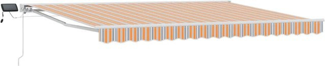 vidaXL Manueller Markisenrahmen mit LEDs aus Aluminium und Polyester in Blau, Orange und Weiß B: 5 m, T: 3,5 m - Bild 1