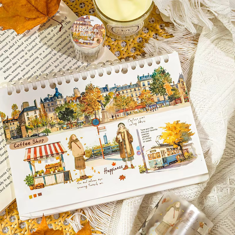 Morgenregen Vintage Klebeband mit Stadtspaziergang und Straßenarchitektur für dein DIY-Tagebuch in Multicolour - Bild 2