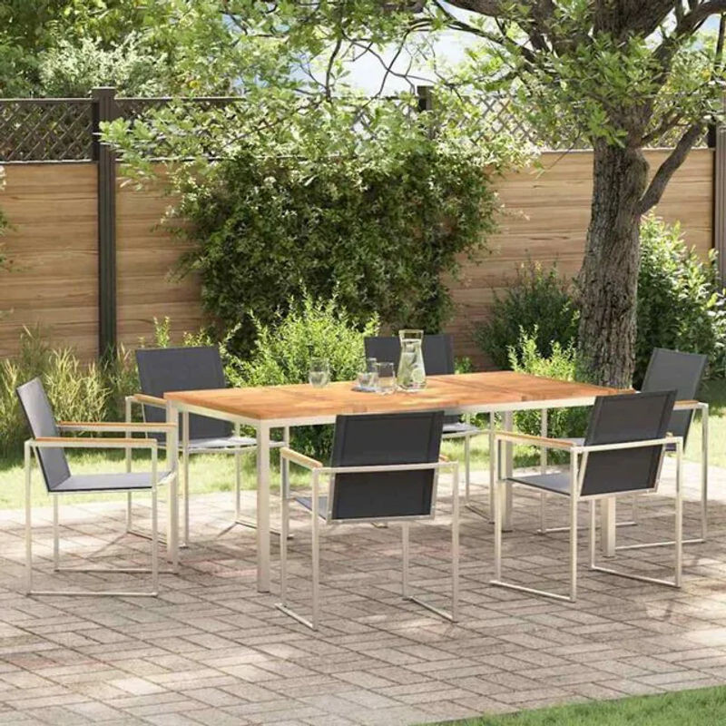 Vidaxl Garten Essgruppe aus Massivholz Teak und Stahl in Braun, 7-teiliges Gartenmöbel-Set im modernen Design - Bild 1