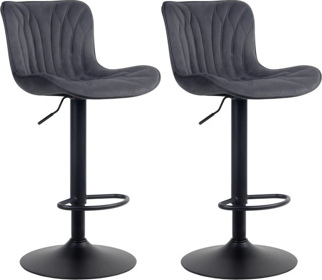 DELUKE 2er Set Barhocker NIDOR Barstühle aus Samt in Schwarz mit Stepp-Muster und Rückenlehne, B/T/H: 48 x 54 x 83 cm - Bild 1