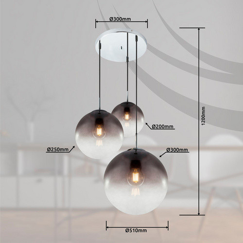 Globo Pendelleuchte Varus Chrom mit Rauchglas, H x B x T: 120 x 40 x 51 cm - Bild 4