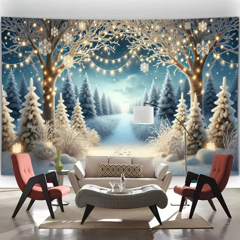 VIKAMA Weihnachts-Wandteppich Winterwunderland Schneeszene als dekorativer Wandbehang für Wohnzimmer, Schlafzimmer und Büro, B/H: 75 x 58 cm - Bild 3