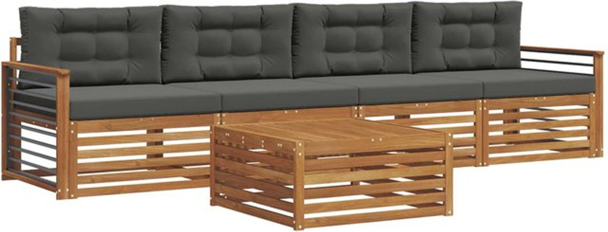 vidaxl Outdoor-Sofagarnitur aus Akazien-Massivholz mit 5-teiligem Kissen-Set in Natur und Anthrazit - Bild 1