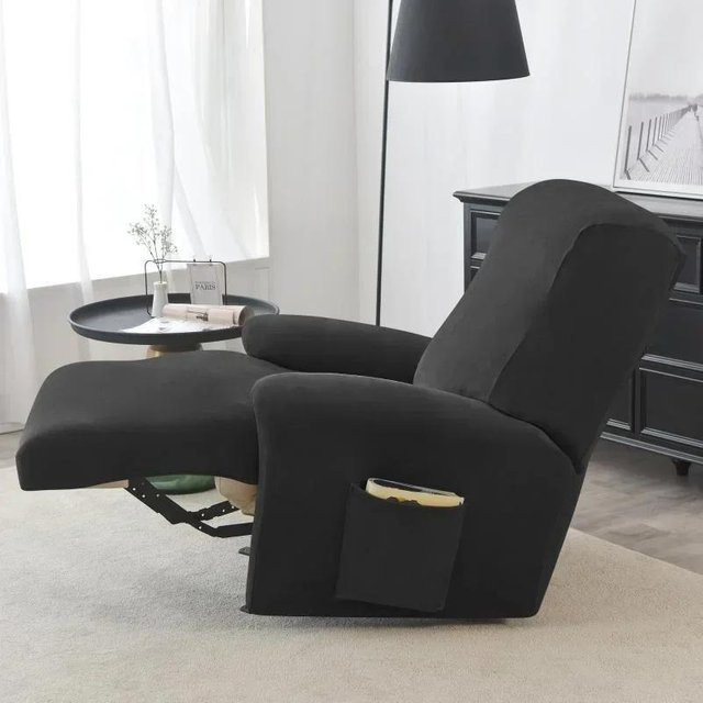 Elastischer 1-Sitzer Relaxsesselbezug in Schwarz, rutschfester und staubdichter Möbelschutzbezug aus Polyester-Elastan-Mix - Bild 1