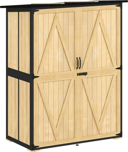Outsunny Gartenschrank aus Tannenholz und Stahl in Braun mit Doppeltür und Regalböden, B/T/H: 74 x 100 x 173 cm - Bild 1