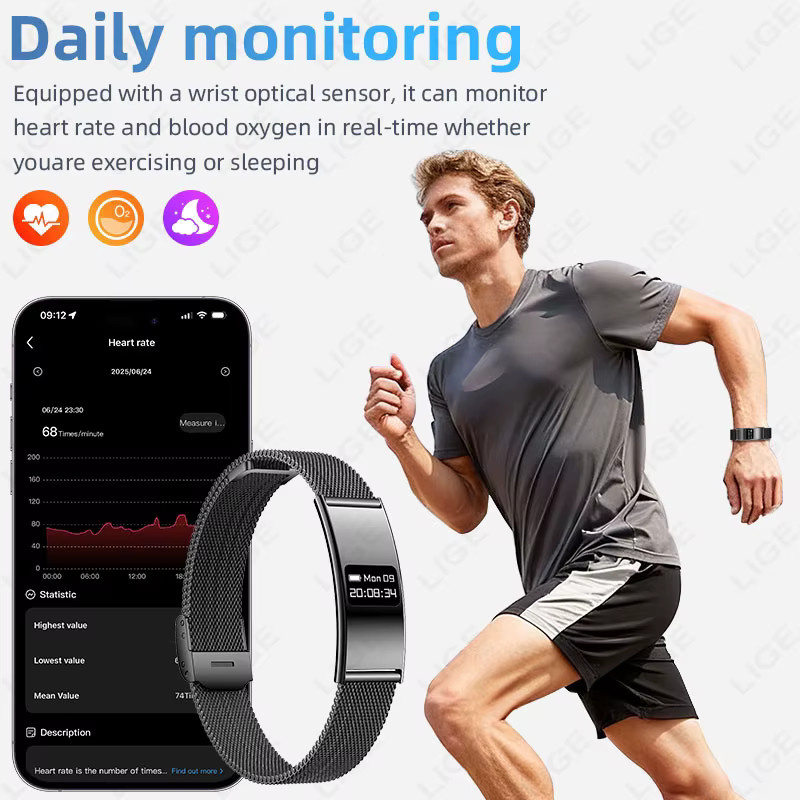 LIGE Smart Armband Fitness Tracker mit Herzfrequenz- und HRV-Monitor sowie Anruf-Erinnerung für Android und iOS in Schwarz und Silber - Bild 3