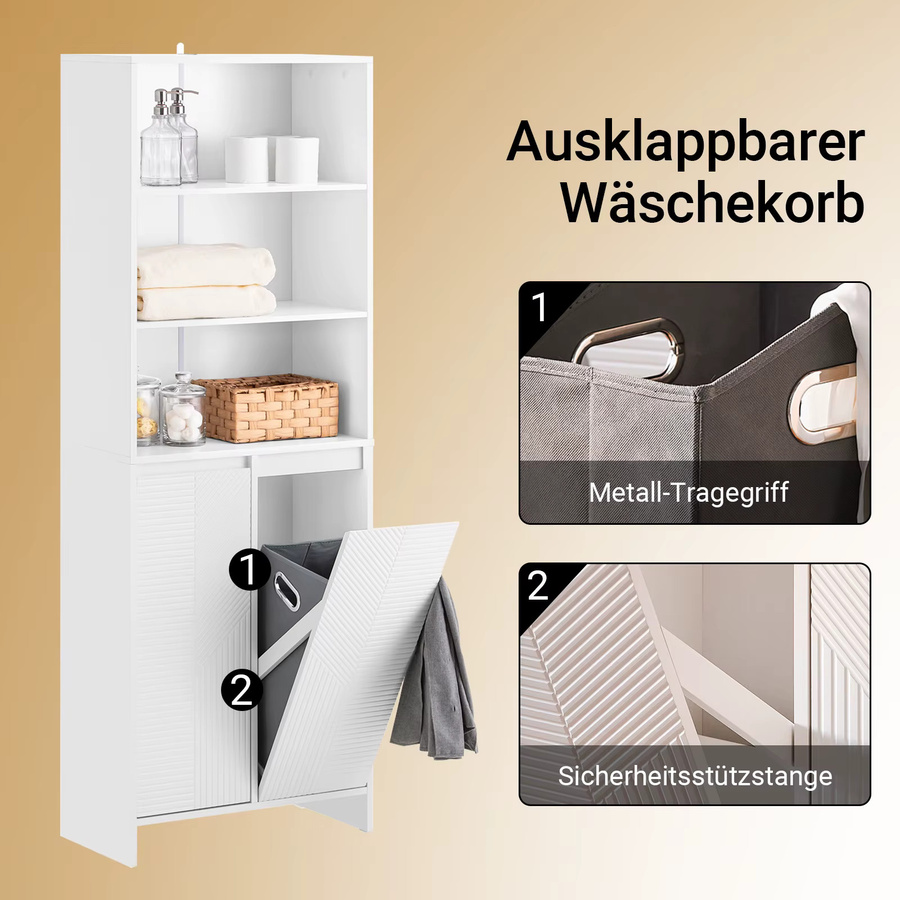 SoBuy BZR155-W Schmaler Badezimmerschrank Weiß mit Wäschesack, Bad Hochschrank mit Türen und Regalfächern, B/T/H: 60 x 32,4 x 171 cm - Bild 4