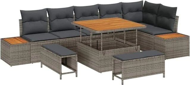 vidaXL Gartensofa-Set aus Poly-Rattan mit 9 Kissen und Stauraum in Grau - Bild 1