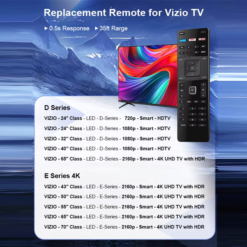 Vizio Ersatz-Fernbedienung für Smart TV D-Serie und E-Serie, kompatibel mit LED HDTV 4K UHD TV HDR, Schwarz - Bild 2