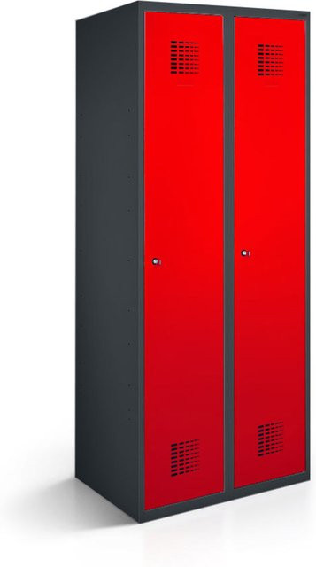 rotstahl Kleiderspind mit 2 Türen in Rot und anthrazitgrauem Korpus, B/T/H: 60 x 50 x 180 cm - Bild 1