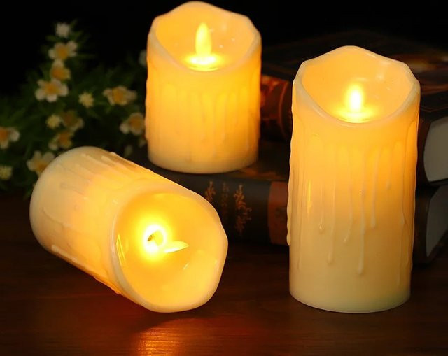 3-teiliges Set elektronische Kerzenlichter in Weiß, runde Kunststoff-Stabkerzen zur Tischdekoration für Hochzeit, Party und Geburtstag - Bild 1