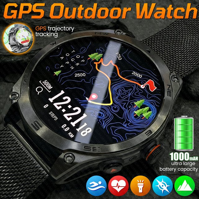 GUHUAVMI Smartwatch, GPS, Edelstahl, Schwarz, Herren, 10 ATM - Bild 1
