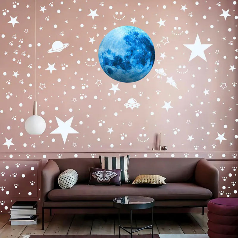 ASDA3 Leuchtende 947-teilige Mond-Sterne Wandaufkleber in Blau zur Decken- und Wanddekoration für das Kinderzimmer - Bild 2