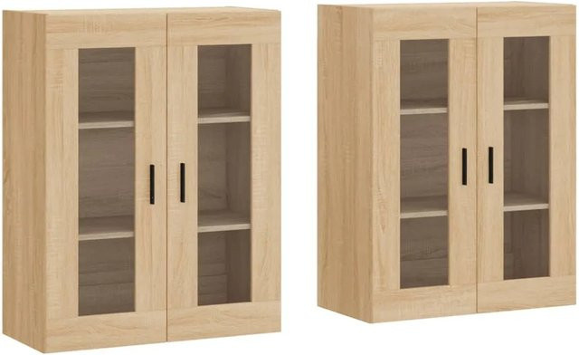 Set aus 2 vidaXL Wandschränken in Sonoma-Eiche mit Glastüren und Regalböden - Bild 1
