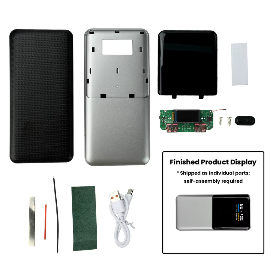 Gaqqee Powerbank DIY-Kit mit 22,5W Schnelllademodul, 0,96-Zoll TFT-Farbdisplay und Unterstützung für PD, QC, SCP und VOOC in Silber - Bild 2