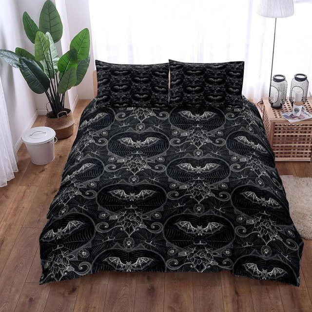 Binchi Outdoor Product Bettwäsche Set Gothic Bats in Schwarz mit Fledermaus-Motiv, Material Mikrofaser Polyester, B/H: 210 x 210 cm - Bild 1