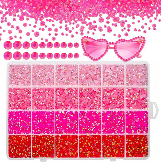 OEMOO Jelly Bedazzling Kit Pink AB Serie mit flachen Harz-Strasssteinen in gemischten Größen zum Dekorieren und für DIY-Gesichts-Make-up - Bild 1