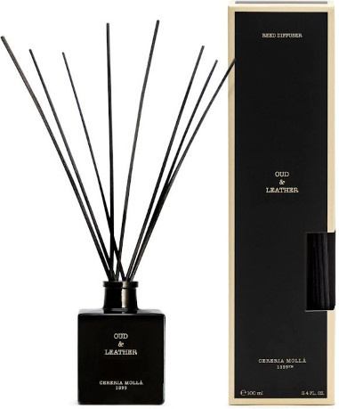 Cereria Molla Reed Diffuser Oud & Leather in Schwarz mit Glas und Stäbchen - Bild 1