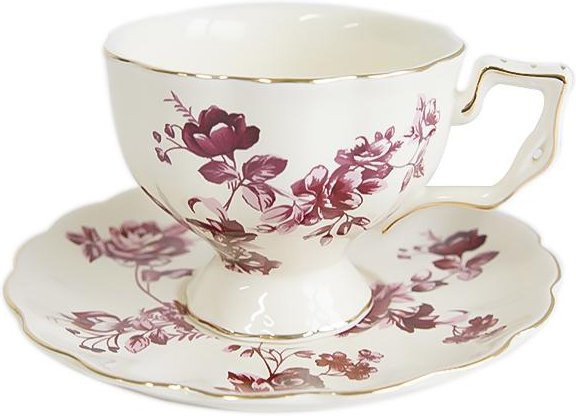 Refreshing Home Tee-Set aus Keramik mit Blumenmuster und goldenem Rand in Rosa - Bild 1