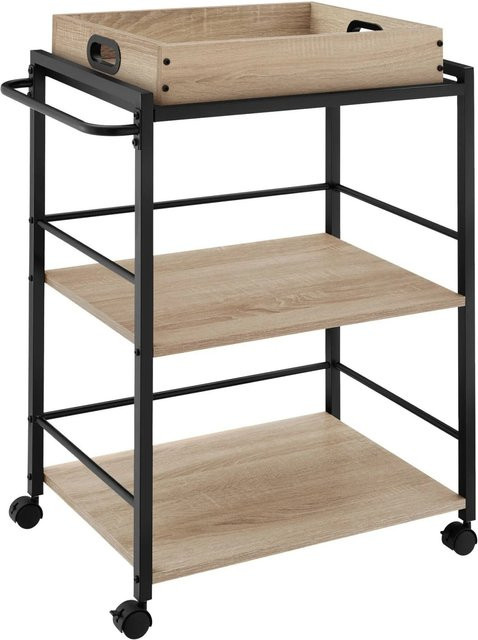 tectake Servierwagen Worcester Industrial Style aus Holz und Metall in Eiche Sonoma, B/T/H: 65 x 41,5 x 87 cm - Bild 1