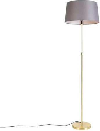 QAZQA Stehlampe in Gold und Grau mit Leinenschirm, dimmbar und höhenverstellbar, Höhe: 143 cm