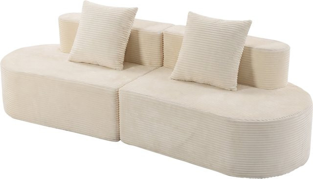 HOMCOM 3-Sitzer-Sofa geschwungen aus Cordvelours in Beige mit 2 Kissen, Breite: 245 cm - Bild 1