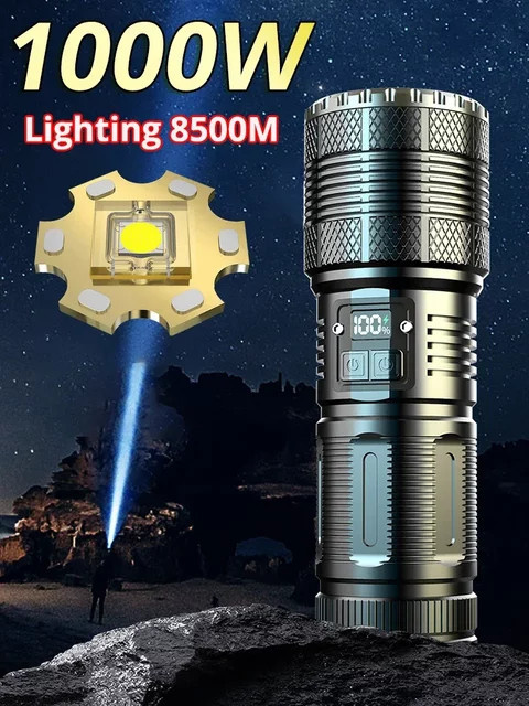 JIASHUAIXIN Taktische LED-Taschenlampe mit 1000 W Hochleistung, superhelle Notfallscheinwerfer, wasserdicht, inklusive 18650-Batterie - Bild 1