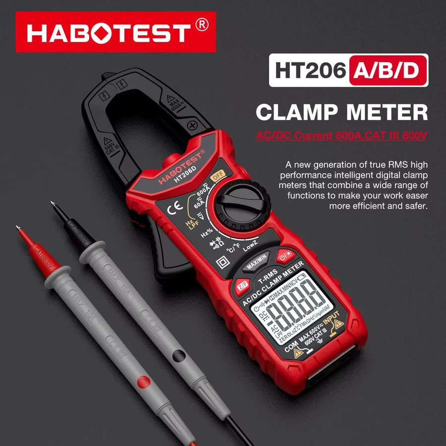 HABOTEST Digitales Zangenmessgerät HT206A/HT206B/HT206D Multimeter Amperemeter mit DC/AC-Strommessung bis 600 A und Spannungsprüfer - Bild 2