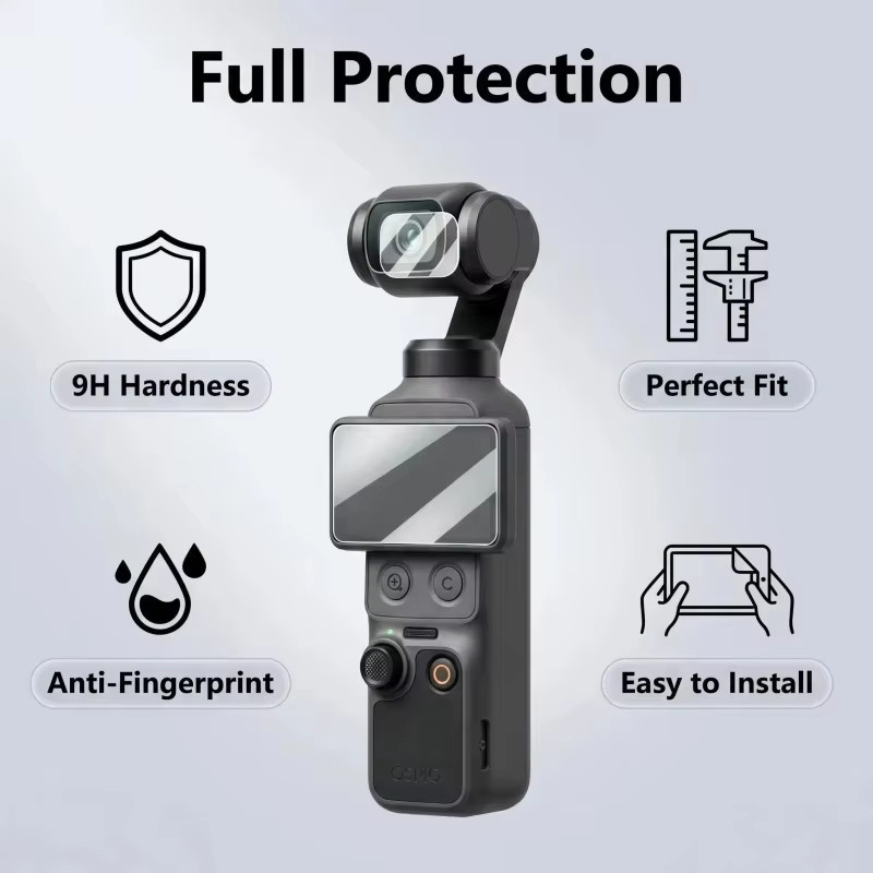 DJI OSMO Pocket 4 Schutzfolien-Set aus gehärtetem Glas: Kratzfeste Displayschutzfolie und Objektivfolie in Transparent - Bild 3