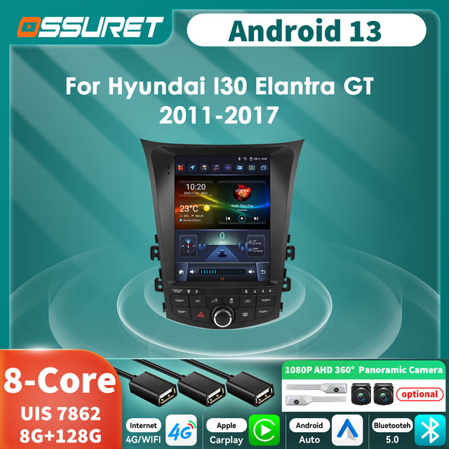 OSSURET Multimedia Autoradio mit 9,7 Zoll Display für Hyundai I30 und Elantra GT 2011-2017, Apple CarPlay und Android Auto, Schwarz - Bild 1