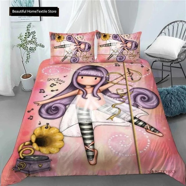Santoro Gorjuss Bettwäsche-Set mit Anime-Mädchen Motiv in Pink, bestehend aus Bettbezug und Kissenbezug, B/H: 135 x 200 cm - Bild 1