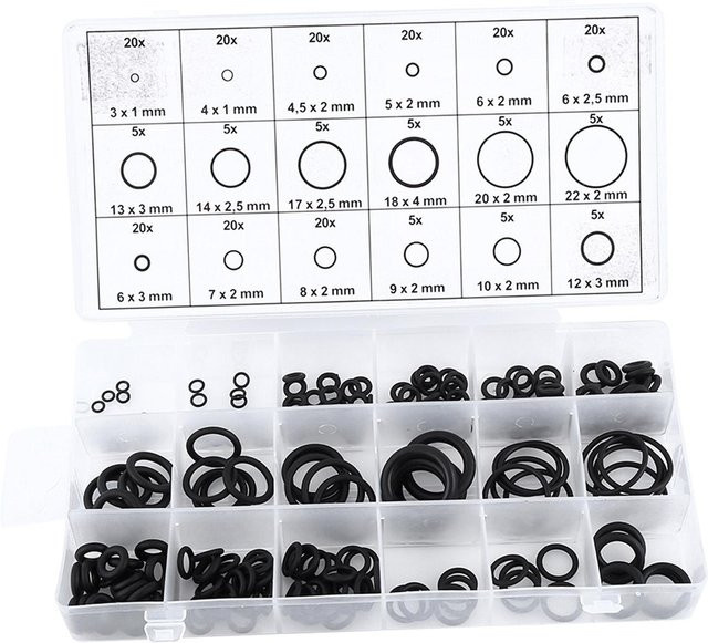 Fishine O-Ring Dichtungs Sortimentsset aus Nylon, 225 Stück, Grau und Schwarz - Bild 1