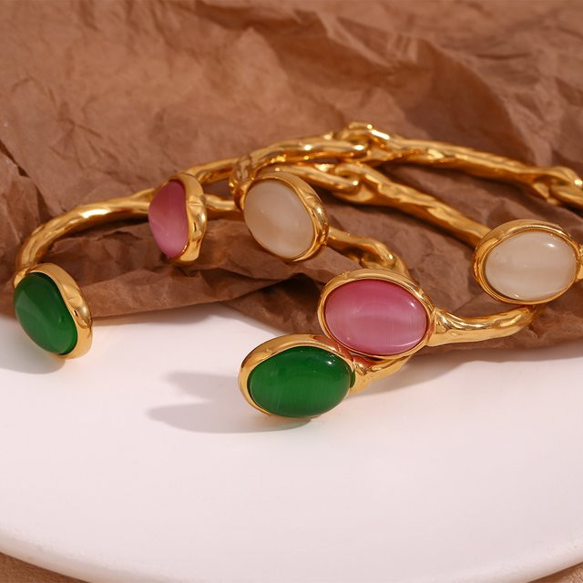 E.B.belle Armband, grüner Achat, rosa Kristalle, 18 Karat vergoldet, Damen - Bild 1
