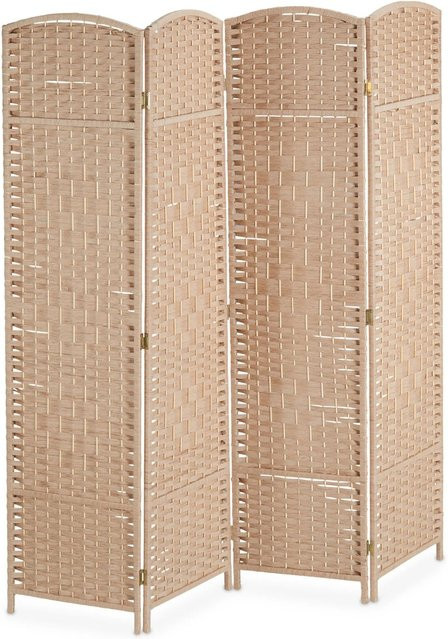 Relaxdays Paravent aus Holz und Papier in Beige mit geflochtenem Design, 4-teilig, B/H/T: 160 x 170 x 2 cm - Bild 1