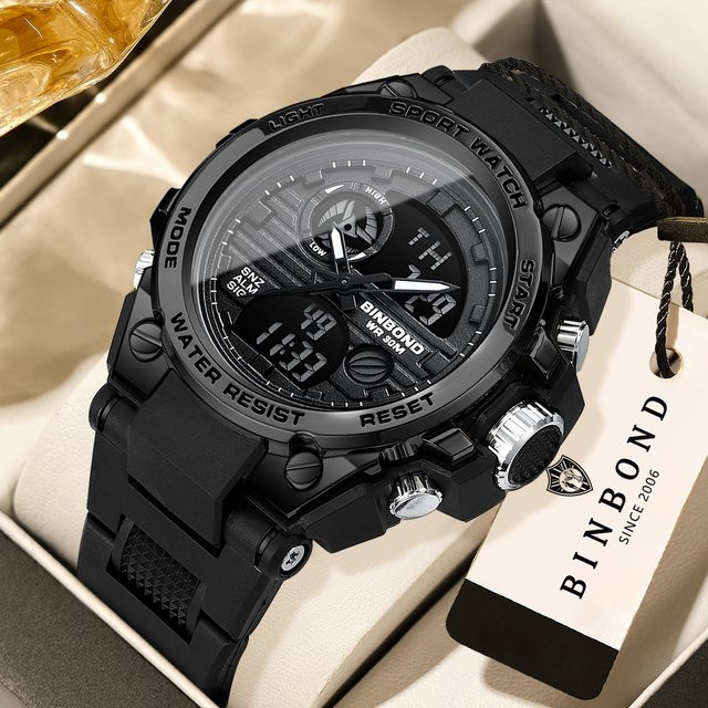 BINBOND Chronograph, Quarz, Schwarz, Silikon, Herren - Bild 1