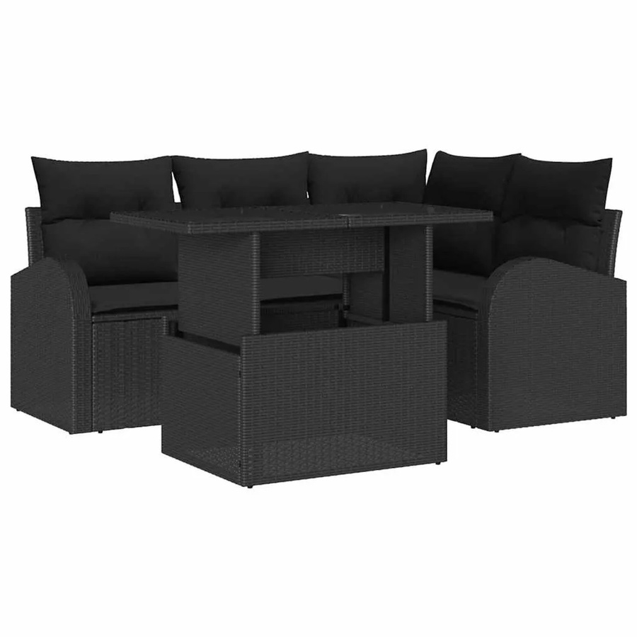 vidaXL Garten-Sofa-Set 5-tlg aus Poly-Rattan mit Kissen in Schwarz - Bild 2