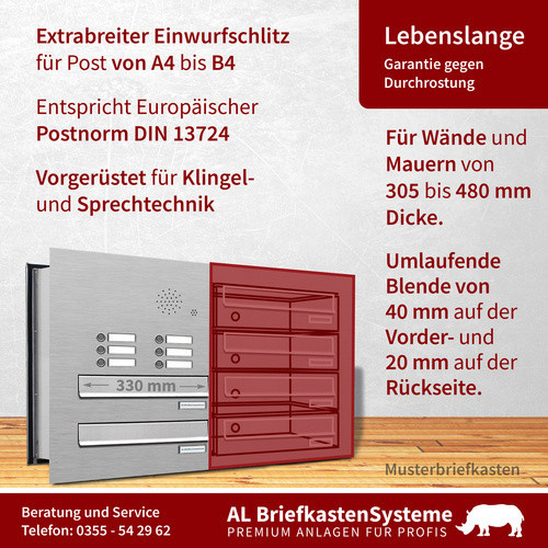 AL Briefkasten für 8 Parteien, Mauerdurchwurf, silberfarben, B/H/T: 76,8 x 57,5 x 48,0 cm - Bild 2