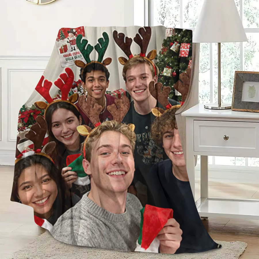 Personalisierte Weihnachts-Fotodecke von SRH aus weichem Flanell, individuell gestaltbare Fotodecke in Multicolour für Sofa und Bett - Bild 4