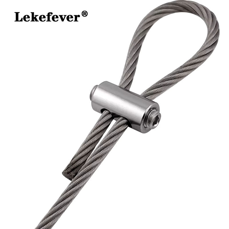 10 Stück Drahtseilklemmen aus Edelstahl von lekefever in Silber für 2/3mm Kabel Clips mit einstellbarer Schraube zur Befestigung von Leuchten und Slings - Bild 2
