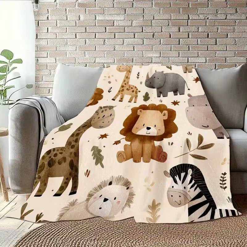 VIKAMA Kinderdecke mit Dschungeltieren aus weichem Flanell, Mehrfarbig, B/T: 90 x 60 cm - Bild 3