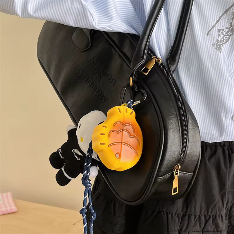Silikon Schutzhülle im Taiyaki Cartoon Design für Apple AirPods 4, Gelb, inklusive Anhänger - Bild 3