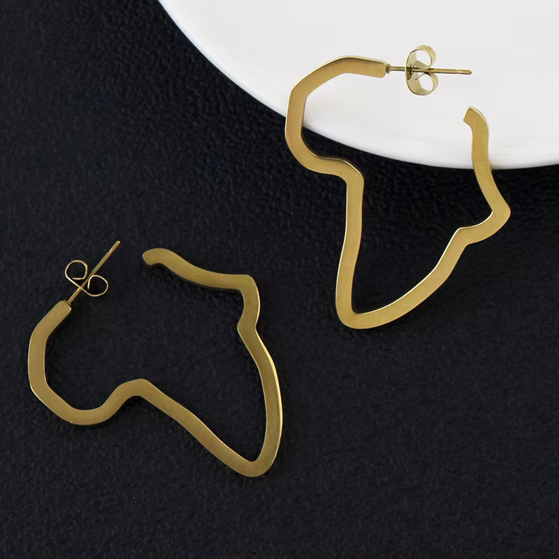 YUMEI Ohrstecker Afrika-Karte, Edelstahl, Gold, Unisex - Bild 1