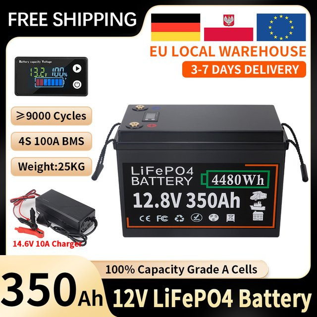Likctt 12V 350Ah LiFePO4 Lithium-Eisenphosphat-Batterie mit 100A BMS und 4480Wh Kapazität für Wohnmobile, Camping und Off-Grid Anwendungen - Bild 1