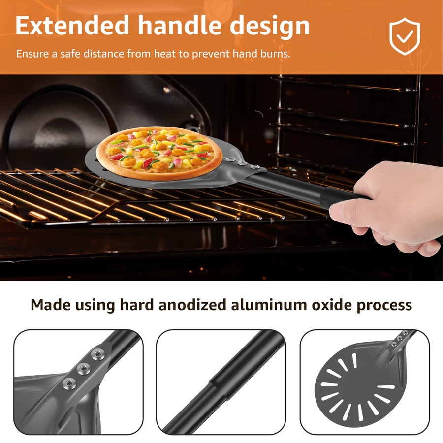 Willstar Pizzaspatel aus Aluminium in Schwarz, runde Teigschaufel für Pizza und Gebäck - Bild 2