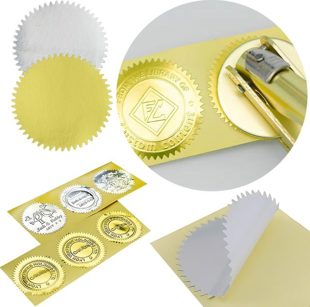 ZYF Selbstklebende Zahnrad-Aufkleber in Gold und Silber, 100 Stück, runde Siegel-Sticker mit 45 mm Durchmesser für Umschläge und Einladungen - Bild 1