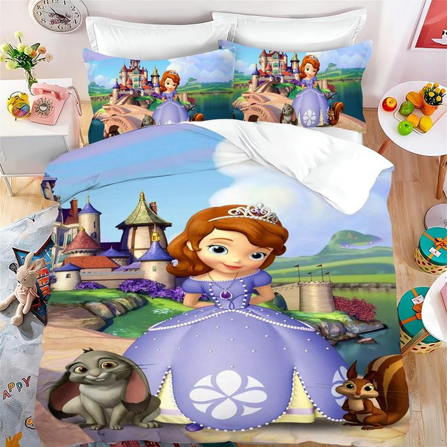 Flylo Bettwäsche-Set mit Prinzessin Cartoon-Druck für Kinder, Bettbezug und Kissenbezug aus Mikrofaser, Mehrfarbig, B/H: 90 x 200 cm - Bild 1